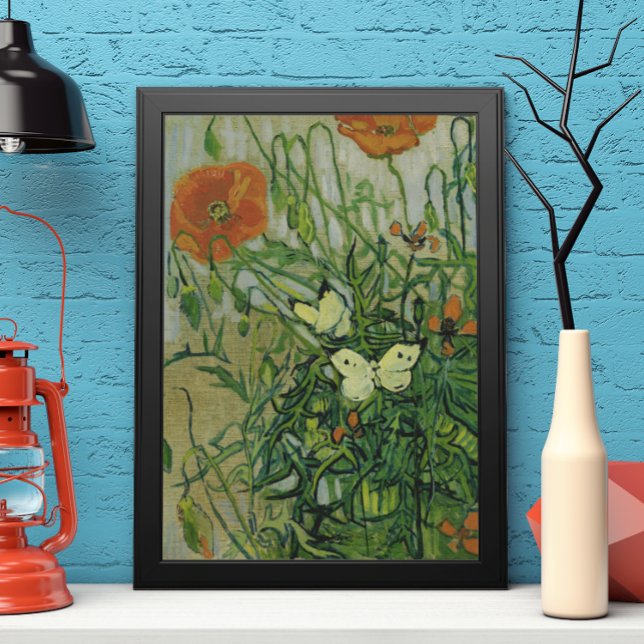Affiches Papillons et Pavots par Vincent van Gogh (Butterflies and Poppies by Vincent van Gogh is a vintage fine art post impressionism painting.)