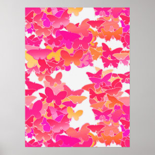 Affiches Papillons, rose, fuchsia et corail