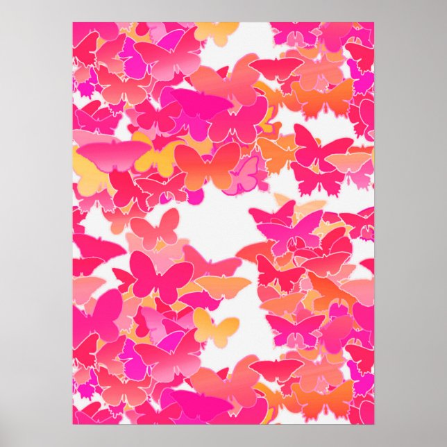 Affiches Papillons, rose, fuchsia et corail (Devant)