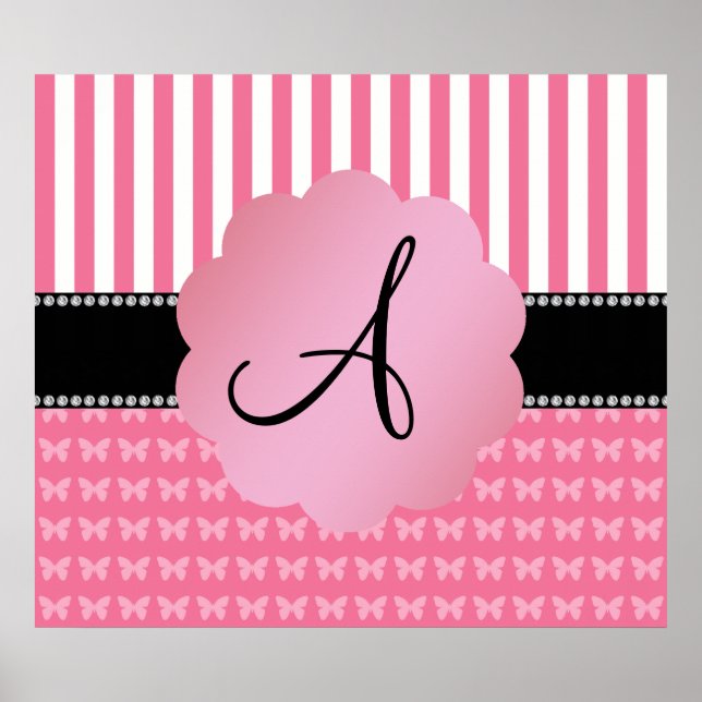 Affiches Papillons rose monogramme (Devant)