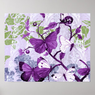Affiches Papillons violets sur les branches Imprimer
