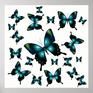 Affiches Papillons Whimsical Elegant Aqua