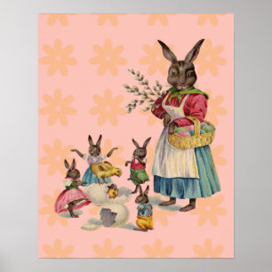 Affiches Pâques Lapin Poule Lapin Œufs