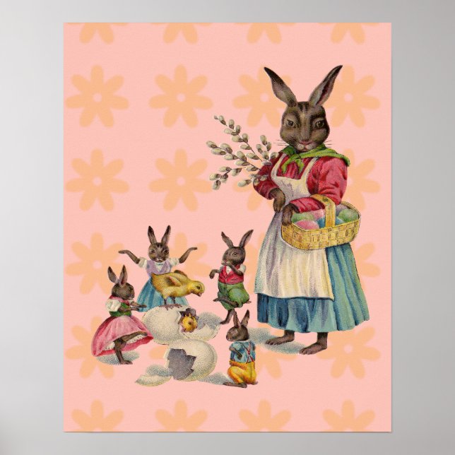 Affiches Pâques Lapin Poule Lapin Œufs (Devant)