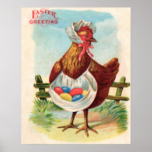 Affiches Pâques Poulet De La Ferme Cute Oeufs Antiques