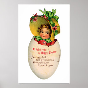 Affiches Pâques victorien, fille vintage avec bonnet dans l