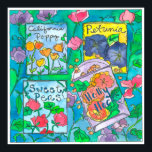 Affiches Paquets de graines de fleurs d'aquarelle<br><div class="desc">Une jolie affiche décorée d'une collection de paquets de graines de fleurs de jardin bordée de fleurs de pois doux dessinés à la main dans le stylo et l'encre et peints avec de l'aquarelle. Belle oeuvre colorée pour votre maison ou bureau. Ces carrés s'intègrent parfaitement dans des cadres carrés maintenant...</div>