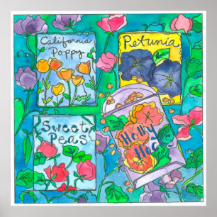 Affiches Paquets de graines de fleurs d'aquarelle