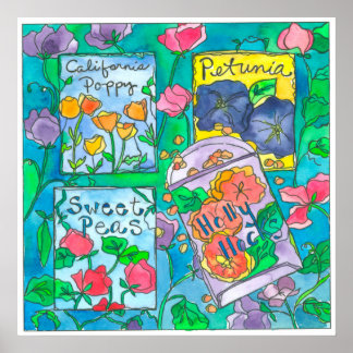 Affiches Paquets de graines de fleurs d'aquarelle