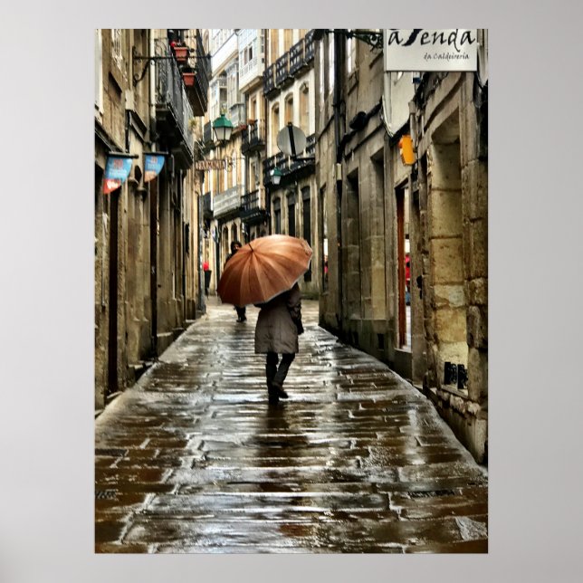 Affiches Parapluie dans les rues de Saint Jacques de Compos (Devant)