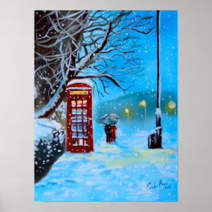 Affiches Parapluie rouge du couple d'hiver Snowy London