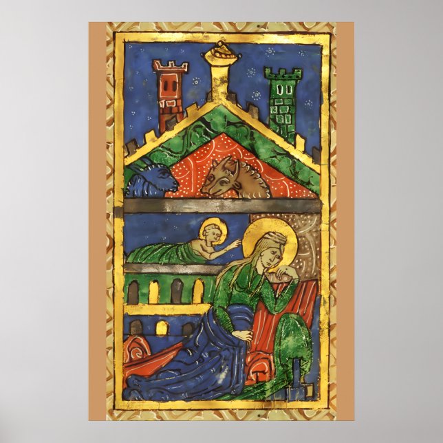 AFFICHES PARCHEMIN DE NOËL ANTIQUE NATIVITÉ (Devant)