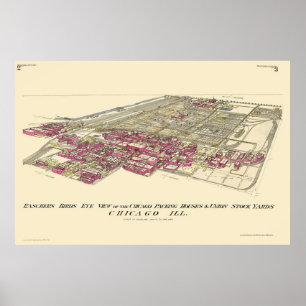 Affiches Parcs à bestiaux carte panoramique de Chicago, IL