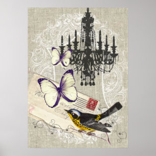 Affiches Paris chandelier butterfly bird modern vintage