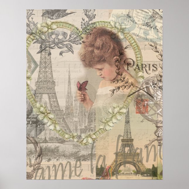Affiches Paris France Jolie Fille Douce Tour Eiffel (Devant)