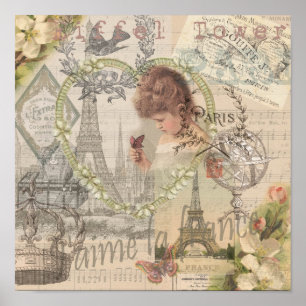 Affiches Paris France Jolie Fille Douce Tour Eiffel