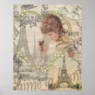 Affiches Paris France Jolie fille Eiffel