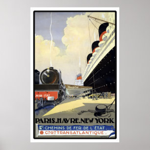 Affiches Paris, Le Havre, New York Vintage voyage