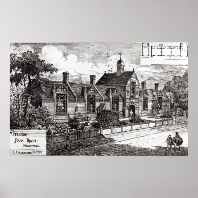 Affiches Park Road, Hampstead, de "The Building News" (Devant)