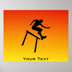Affiches Participant à une course d'obstacles jaune-orange