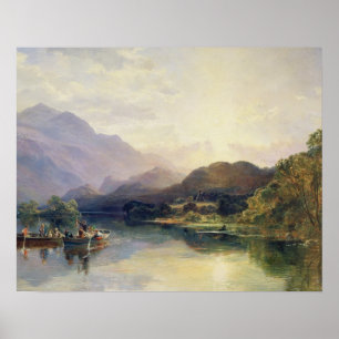 Affiches Partie de pêche au loch Achray, avec une vue de