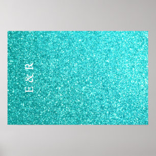 Affiches Parties scintillant bleu Aqua avec détails blancs