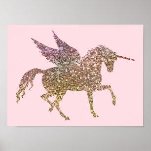 Affiches Parties scintillant Or tendance Éparkle Unicorn Pe