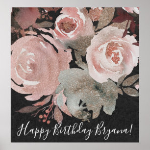 Affiches Parties scintillant rose Roses floral foncé Maria