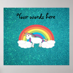 Affiches Parties scintillant turquoise de licorne arc-en-ci