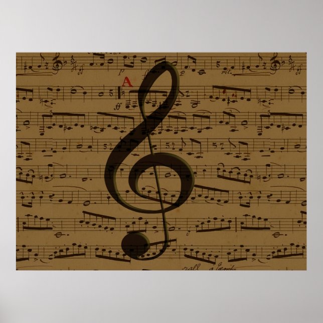Affiches Partition de musique classique à clé de sol musica (Devant)