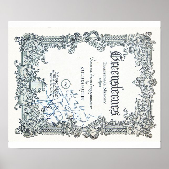 Affiches Partition vintage - Greensleeves Autographiés (Devant)