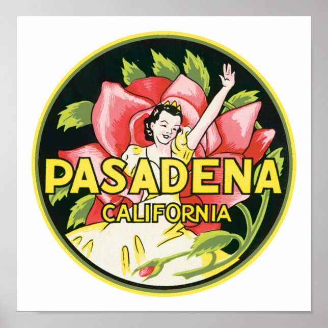 Affiches Pasadena California Vintage Étiquette de bagages (Devant)