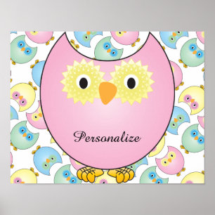 Affiches Pastel Baby Owl Nursery Thème en rose
