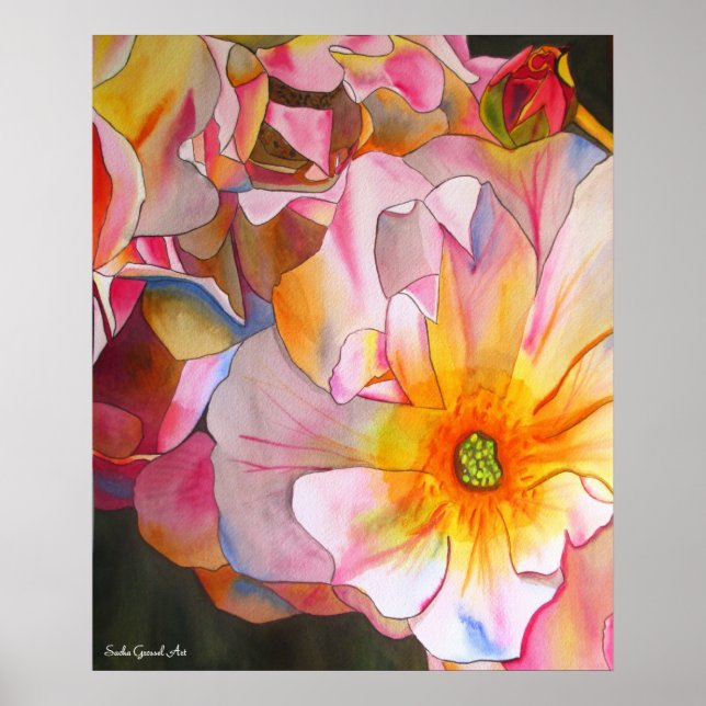 Affiches Pastel Cornelia Rose aquarelle peinture (Devant)