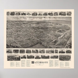 Affiches Patchogue, carte panoramique de NY - 1906