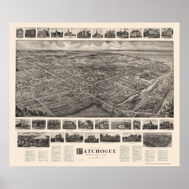Affiches Patchogue, NY Panoramic Map - 1906 (Devant)