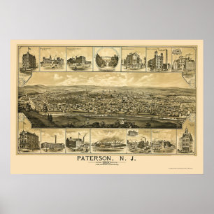 Affiches Paterson, NJ Panoramic Map - 1880