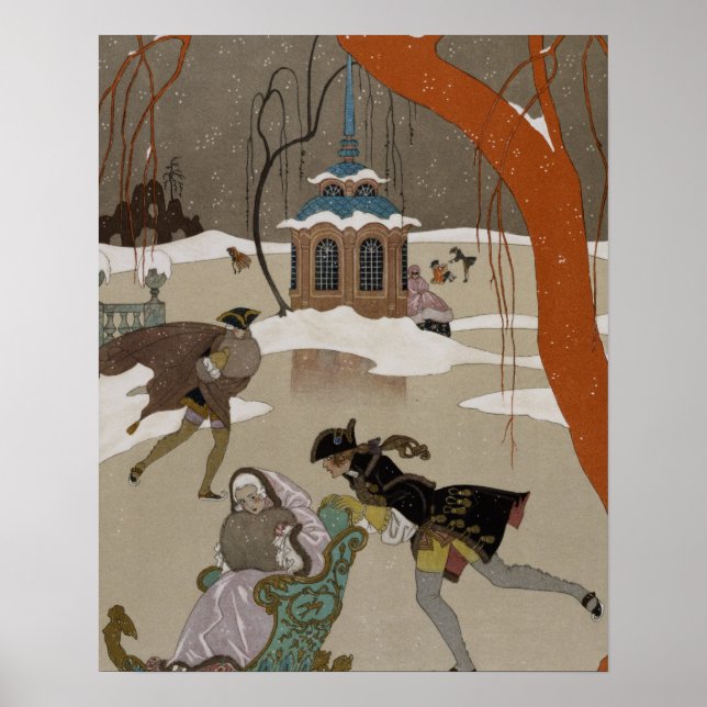 Affiches Patinage sur glace sur le lac gelé (Devant)