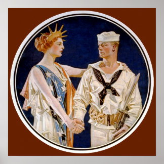Affiches Patriotisme Vintage, Lady Liberty avec un marin de