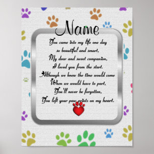 Affiches Paw Prints on My Heart Poem Pet Memorial