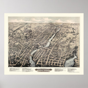 Affiches Pawtucket, carte panoramique de RI - 1877