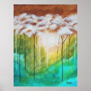 Affiches Paysage Abstrait, Arbres maigres, Turquoise, Or