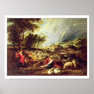 Affiches Paysage avec arc-en-ciel (huile sur toile)