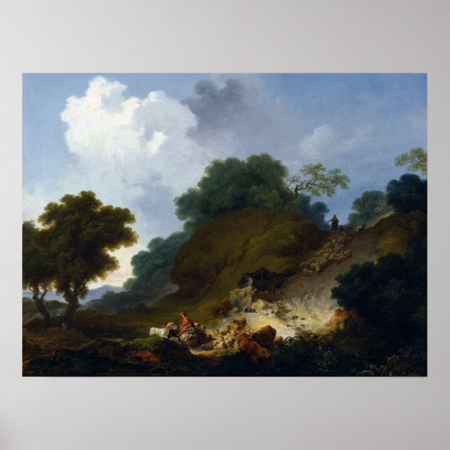 Affiches Paysage avec bergers par Fragonard (Devant)