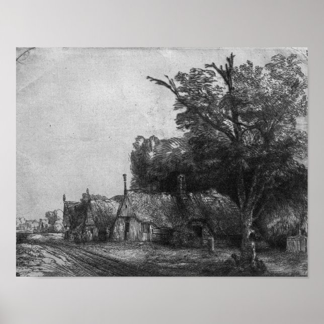 Affiches Paysage avec trois chalets, 1650 (Devant)