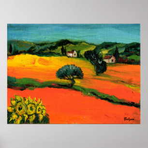 AFFICHES PAYSAGE DE LA TOSCANE AVEC DES TOURNESOLS