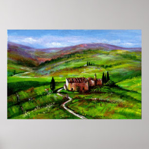 AFFICHES PAYSAGE DE TOSCANE AVEC COLLINES VERTES