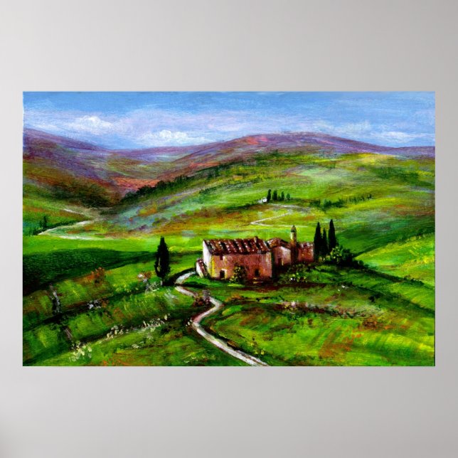 AFFICHES PAYSAGE DE TOSCANE AVEC COLLINES VERTES (Devant)