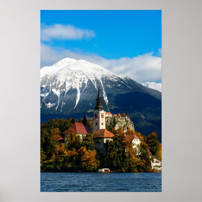 Affiches Paysage du lac de Bled en automne (Devant)