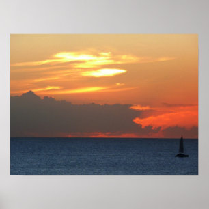 Affiches Paysage marin de voilier et nuages au coucher du s